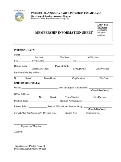 Membership Information Sheet: Paseguruhan NG .